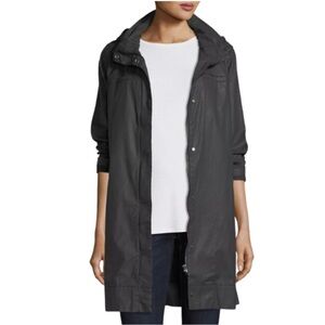 Eileen Fisher Waxed  Cotton Stretch Twill Hidden Hood A Line  Jacket XL Goth